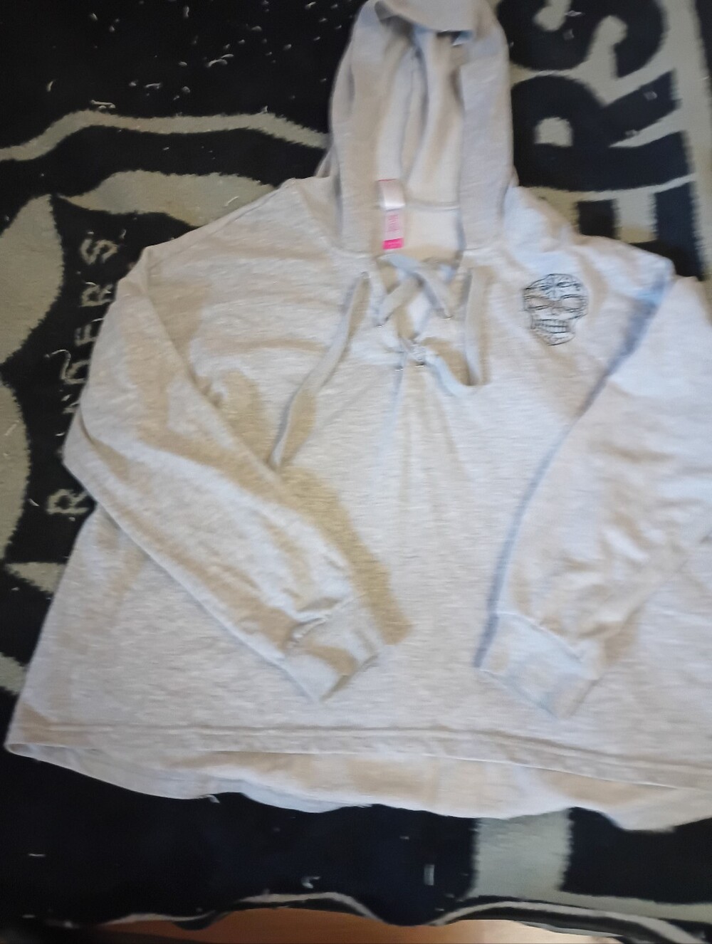 Women's Light Gray Lace-Up Hoodie with Chest Emblem